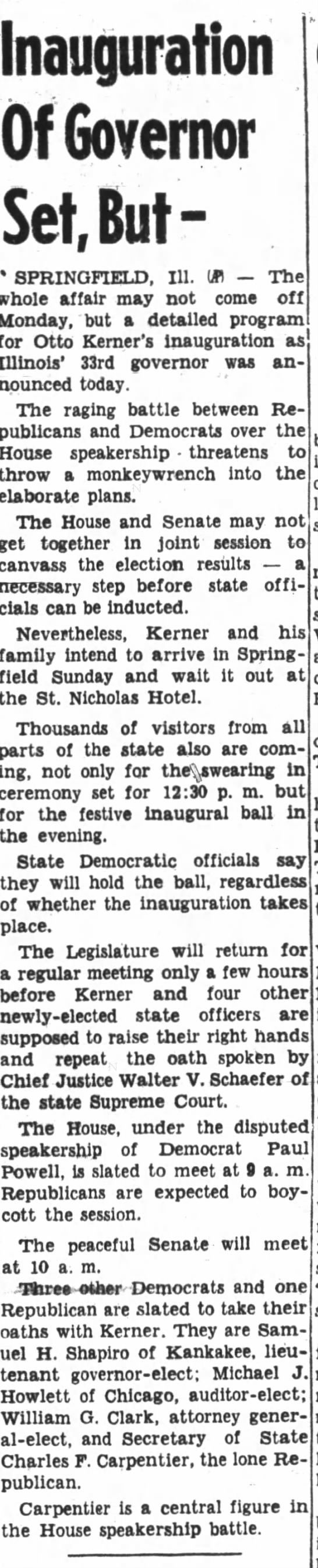 Inauguration of Governor Set, but -
